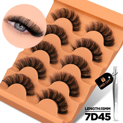 GROINNEYA Cat Eye Lashes Fluffy Faux Mink Lashes 8D Volume Wispy Long Lashes Fake Eyelash Russian Strips 5 Pairs Pack Makeup