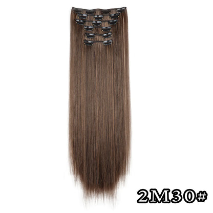 24Inch 16 Clips in Hair Extensions Long Straight Hairstyle Synthetic Blonde Black Hairpieces Heat Resistant False Hair Daily Use