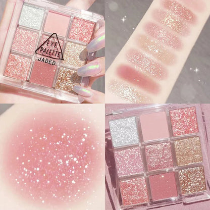 Snow Sequin 9-Color Eye Shadow Palette Glitter Snowflake Diamond Pink Eye Shadow Korean Charming Contour Eyes Make Up Palette