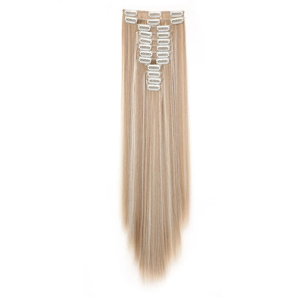 20Inchs Hair Synthetic Extensions 12pcs/set  Straight Hairstyle Full Head Clip 22 Clips  Hair Extensions For Women Girls