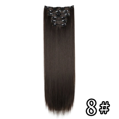 24Inch 16 Clips in Hair Extensions Long Straight Hairstyle Synthetic Blonde Black Hairpieces Heat Resistant False Hair Daily Use