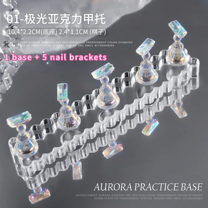 Aurora Magnetic Nail Holder Practice Display Stand Acrylic Crystal Showing Shelf Nail Art Tool Colorful Nail Polish For Novice