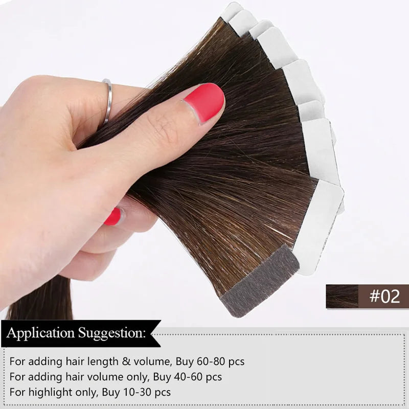 Tape In Human Hair Extensions Straight Human Hair 40pcs/Pack European Remy Straight Invisible Tape-Ins Adhesive Hair Extensions