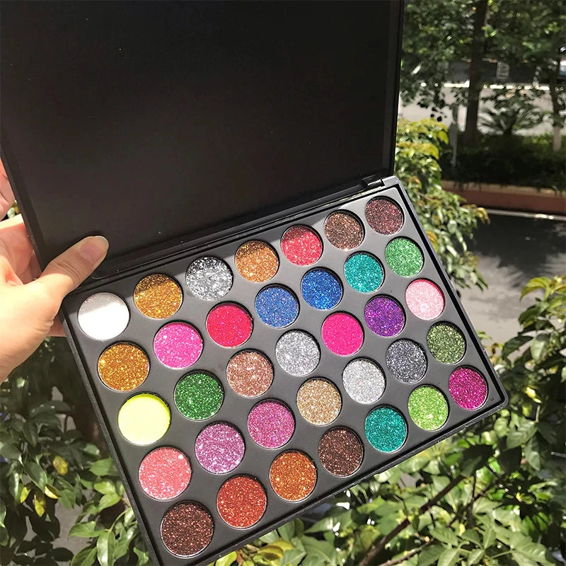 35 Colors Diamond Sequin Eyeshadow Palette Shimmer High Pigment Powder with Glitter and Satin Long Lasting Waterproof Makeup