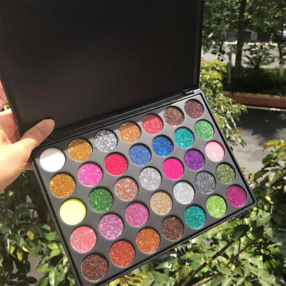 35 Colors Diamond Sequin Eyeshadow Palette Shimmer High Pigment Powder with Glitter and Satin Long Lasting Waterproof Makeup