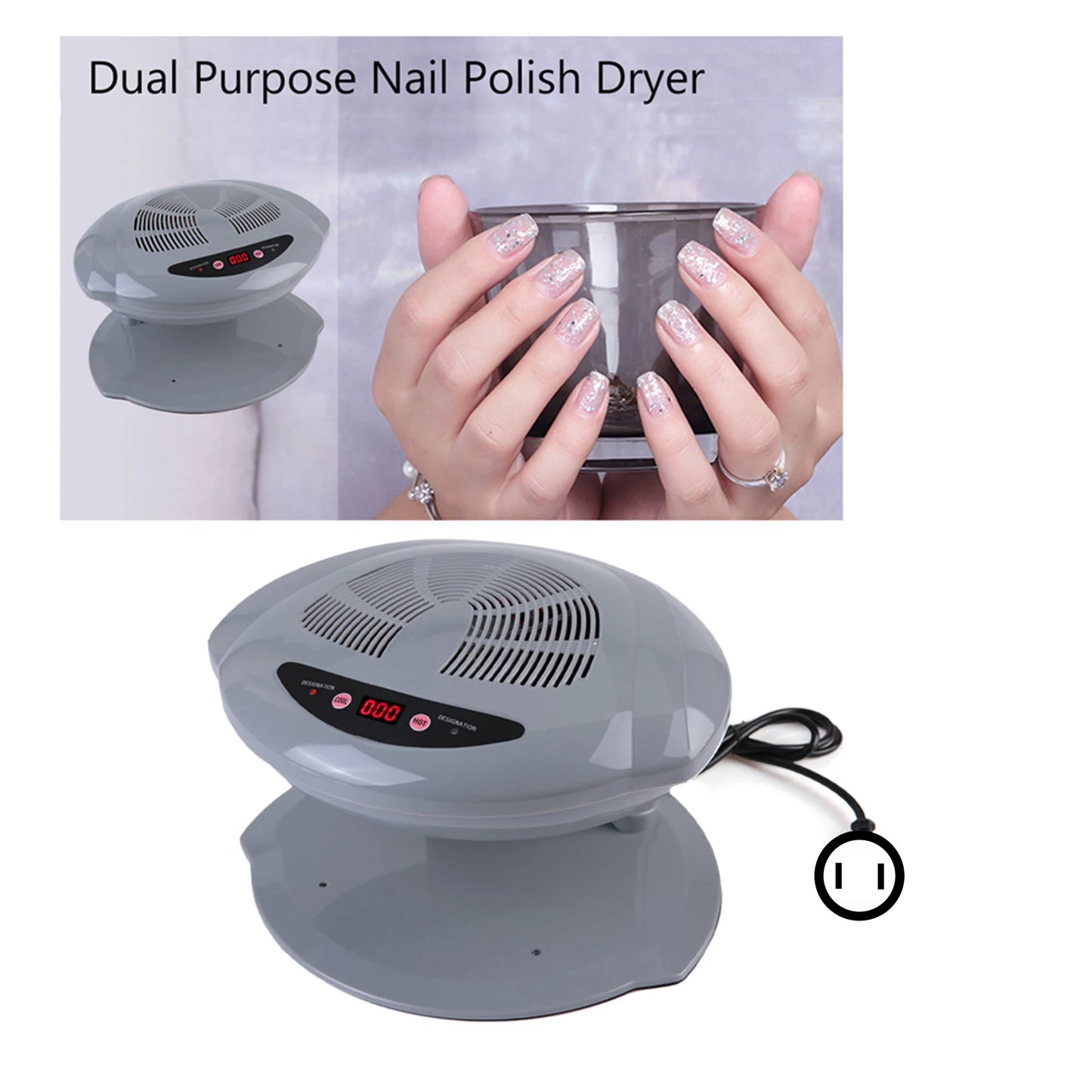 Air Nail Dryer for Both Hands and Feet, 2 in 1 Hot/ Cold Air Blow Automatic Sensor Nail Polish Fan Blow Dryer Professional Manic