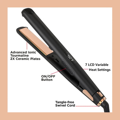 LISAPRO Original Ceramic Hair Straightening Flat Iron  1" Plates |Black  Professional Salon Model Hair Straightener & Curler