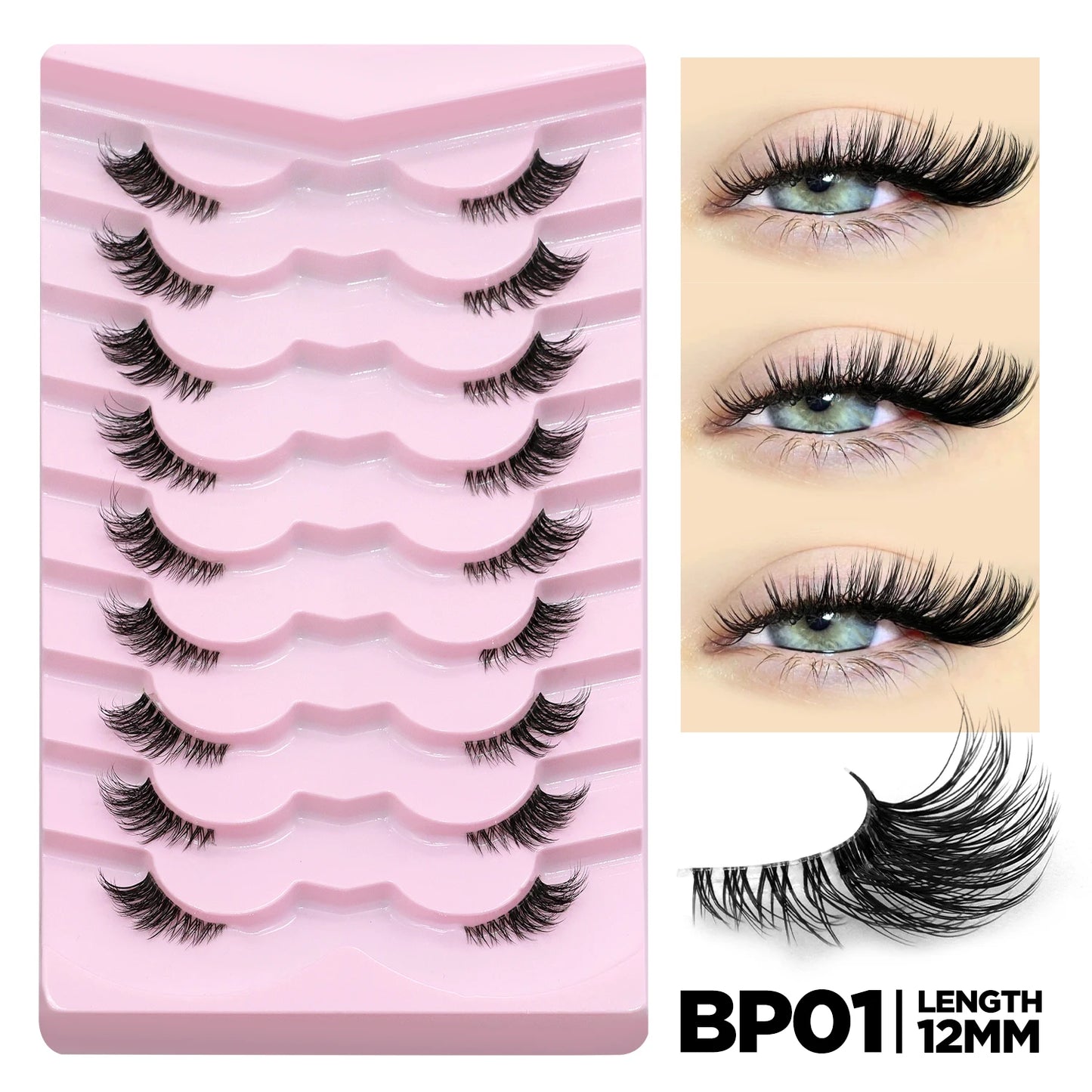 GROINNEYA Half Eyelashes Natural Cat Eye Lashes Soft Wispy Clear Band Lashes With Winged Ends For Extended Eye Look Makeup