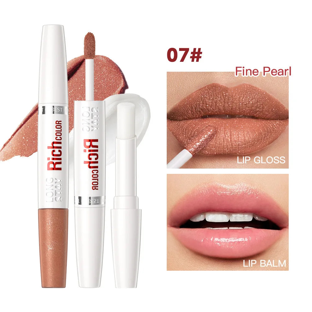 8 colors waterproof double-ended lip gloss moisturizing hydrating non-stick cup not easy to fade long-lasting matte lip gloss