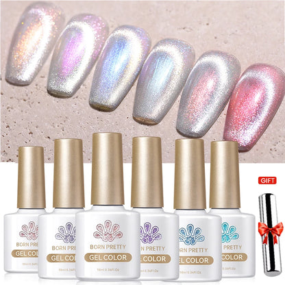 BORN PRETTY 6Pcs Water Light Cat Magnetic Gel Polish Set Winter Dark Red Blue Silver Semi Permanent Soak Off UV LED Gel Varnish