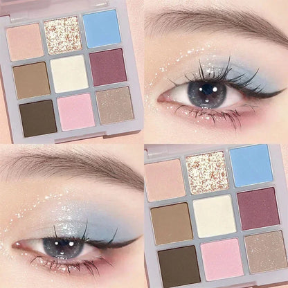 9 Colors Punk Smoky Blue Black Eyeshadow Makeup Pallete Matte Chocolate Brown Eye Shadow Palette Shimmer Shiny Eyeshadow Palette