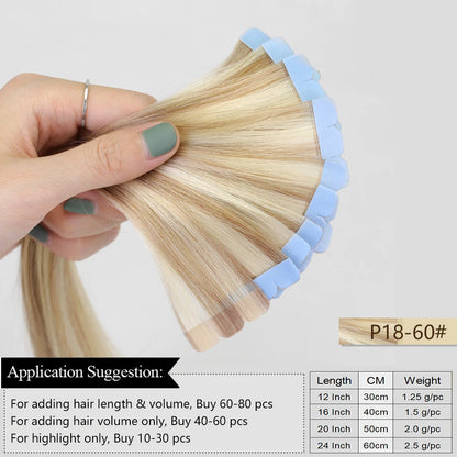 Mini Tape Hair Extensions Human Hair Natural Tape in Hair Extentions 3x0.8cm Invisible Tape 10pcs/pack For Side Hair