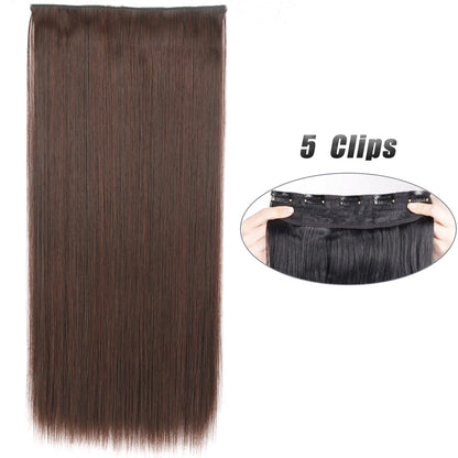 Synthetic 5 Clip In Hair Extensions Long Straight Hairstyle Hairpiece Black Brown Blonde 80CM Natural Fake Hair For Women