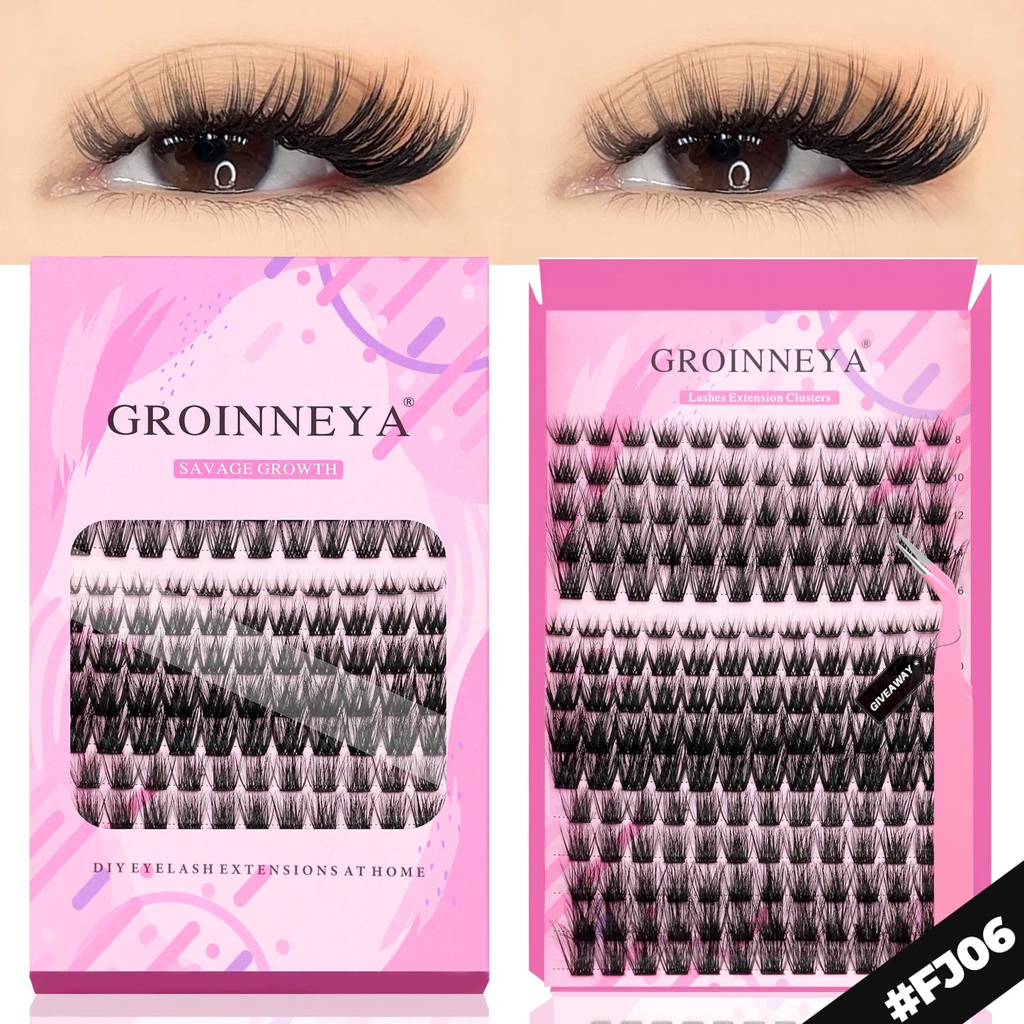 GROINNEYA DIY Lashes Extension Kit Individual Lashes Clusters Faux Mink Eyelash Extension Mix set with Lash Bond and Seal Makeup