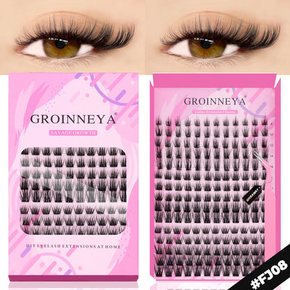 GROINNEYA DIY Lashes Extension Kit Individual Lashes Clusters Faux Mink Eyelash Extension Mix set with Lash Bond and Seal Makeup