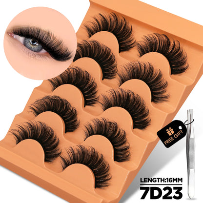 GROINNEYA Cat Eye Lashes Fluffy Faux Mink Lashes 8D Volume Wispy Long Lashes Fake Eyelash Russian Strips 5 Pairs Pack Makeup