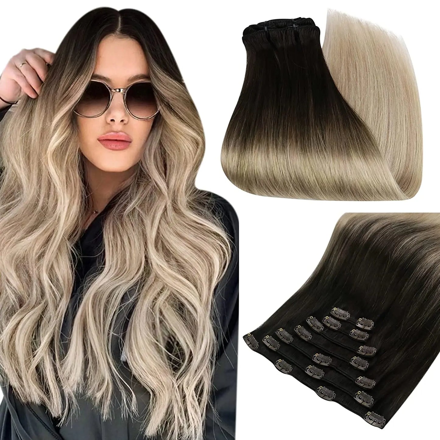 Full Shine Human Hair Extensions Clip in Hair Extensions Human Hair 7PCS 105G Double Weft Hair Extensions Human Hair For Woman