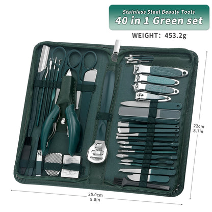 Manicure Set Pedicure Tools Set Nail Grooming Kit for Women Mens, 40 in 1（Dark Green） Nail Manicure Kit Foot Hand Care Kit Nail