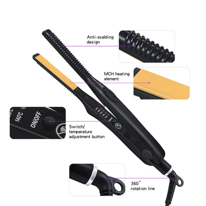 2 In 1 Hair Straightener & Curler Small Flat Iron Ceramic Hair Crimper Corrugation Short Hair Straightening Curling Styling Tool