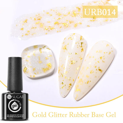 UR SUGAR 7ml Crystal Nude Rubber Base Gel Milky White Pink Gold Glitter Semi Permanent Soak Off UV LED Nail Art Construction Gel