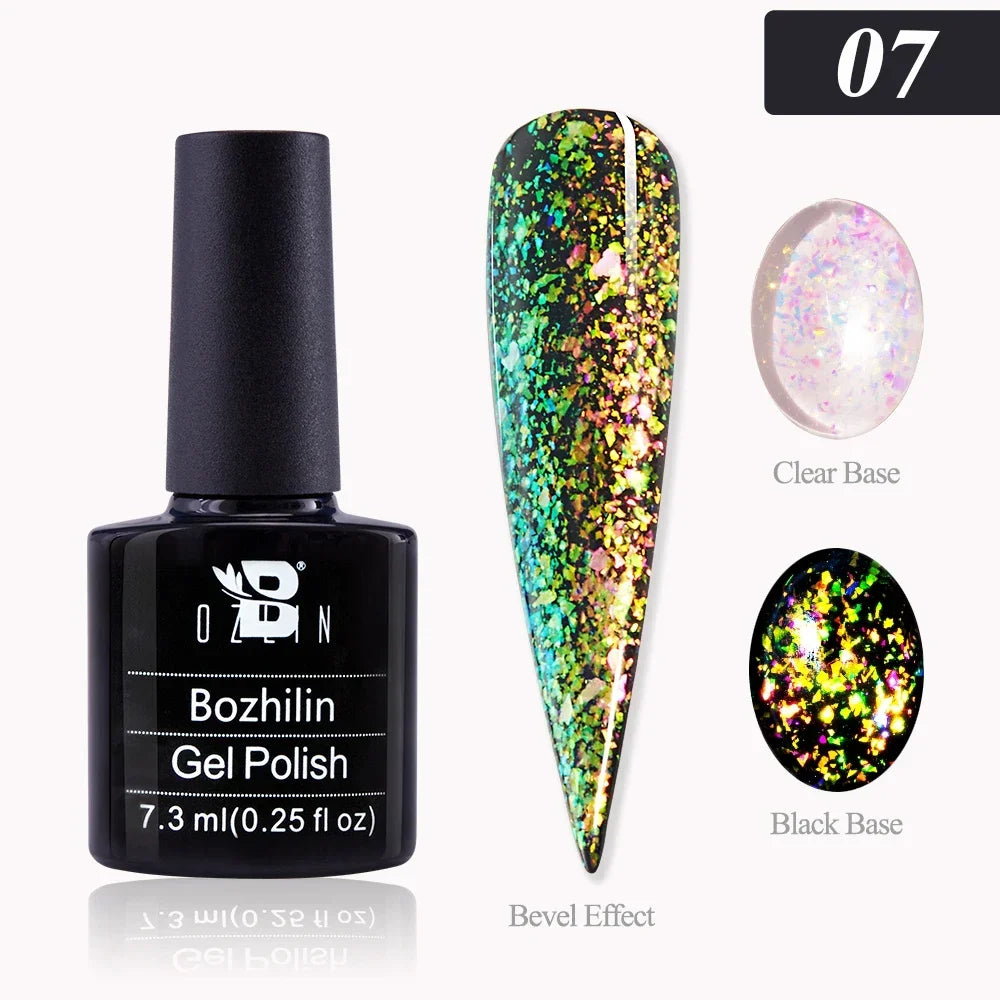 BOZLIN Chameleon Flake Gel Nail Polish Spring Color Sparkling Sequins Soak Off UV Glitter Gel Varnish Nail Art Decoration 5ML