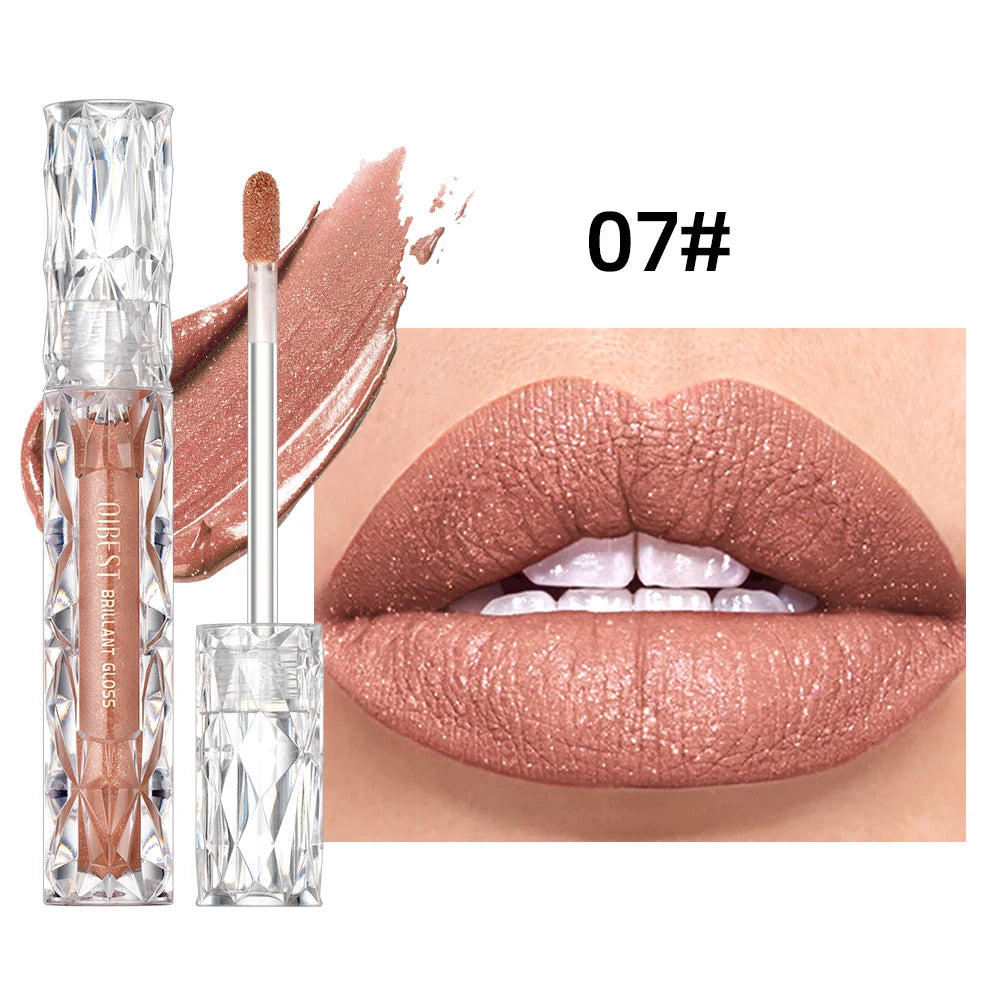 QIBEST Diamond Liquid Lipstick Moisturizing Long-Lasting Purple Sparkling Waterproof Lip Gloss Cosmetics Matte Glitter Lipstick