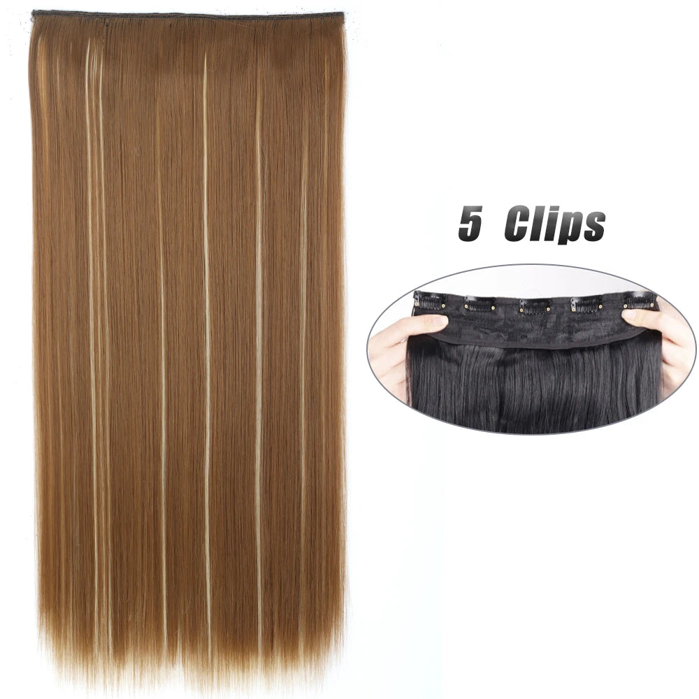 Synthetic 5 Clip In Hair Extensions Long Straight Hairstyle Hairpiece Black Brown Blonde 80CM Natural Fake Hair For Women