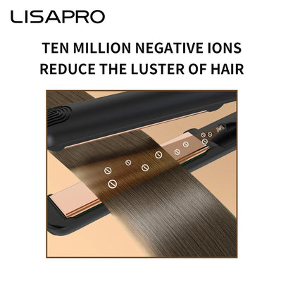 LISAPRO Original Ceramic Hair Straightening Flat Iron  1" Plates |Black  Professional Salon Model Hair Straightener & Curler