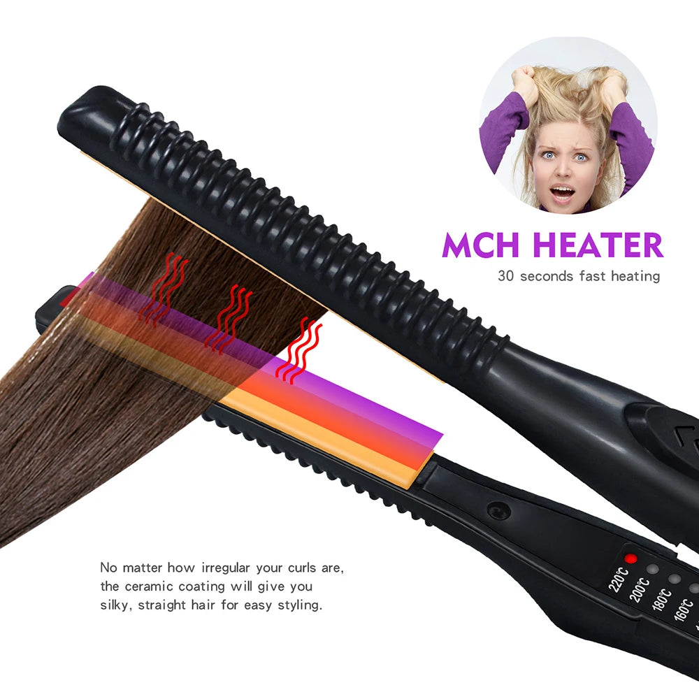 2 In 1 Hair Straightener & Curler Small Flat Iron Ceramic Hair Crimper Corrugation Short Hair Straightening Curling Styling Tool