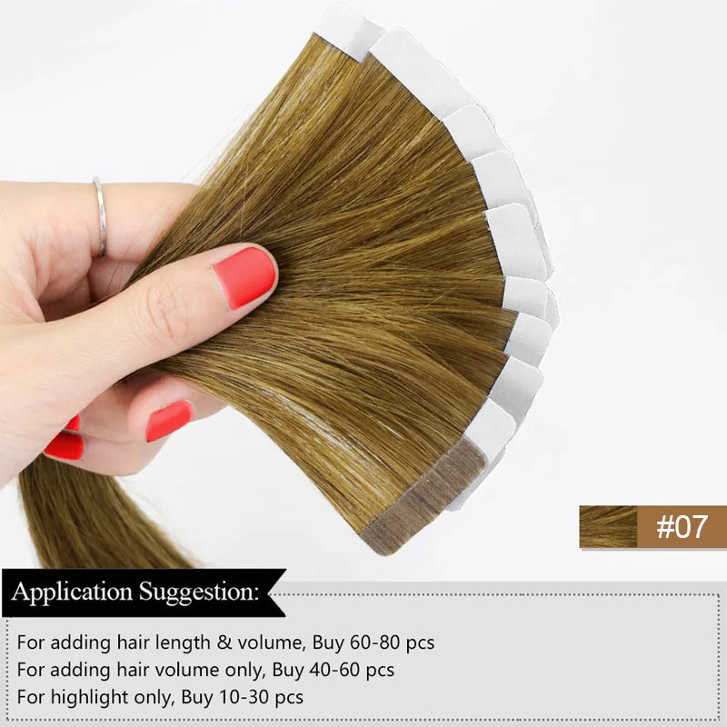 Tape In Human Hair Extensions Straight Human Hair 40pcs/Pack European Remy Straight Invisible Tape-Ins Adhesive Hair Extensions