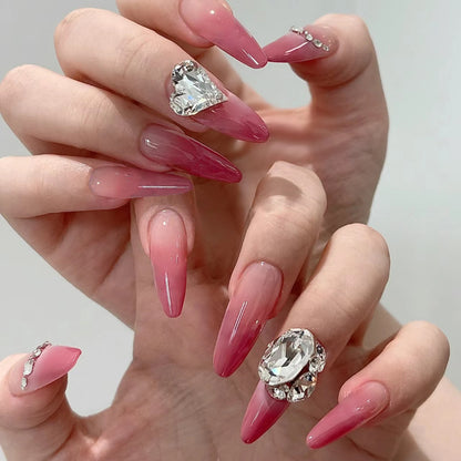 Blush Pink False Nails Bowknot Diamond Pearl 3D Design Press on Nail Tips with Harmless Smooth Edge Nails Woman DIY Fake Nails