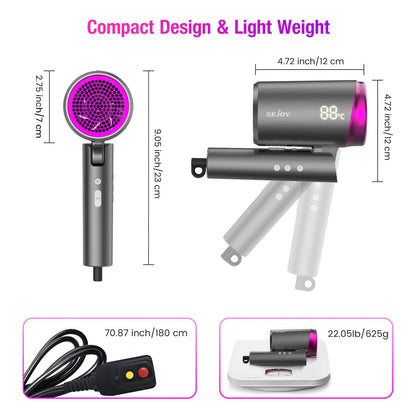 SEJOY Ionic Hair Dryers LED Display AnionTechnology Portable Lightweight Blow Dryer Airflow Salon