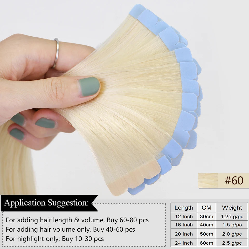 Mini Tape Hair Extensions Human Hair Natural Tape in Hair Extentions 3x0.8cm Invisible Tape 10pcs/pack For Side Hair