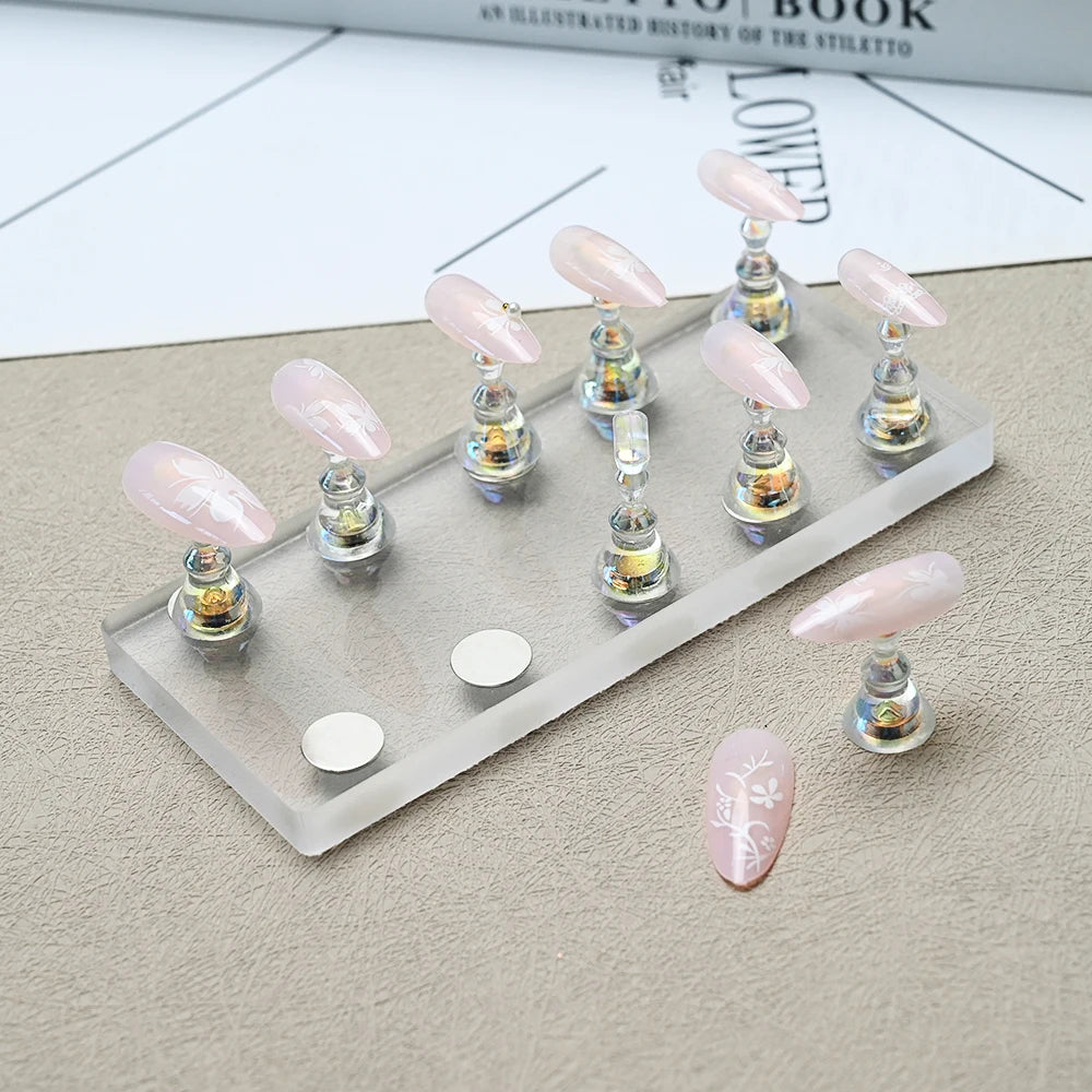 5/10pcs Transparent Aurora Nail Stand Magnetic False Nails Holder Press on Nail Display Nail Rack Acrylic Nail Training/Painting