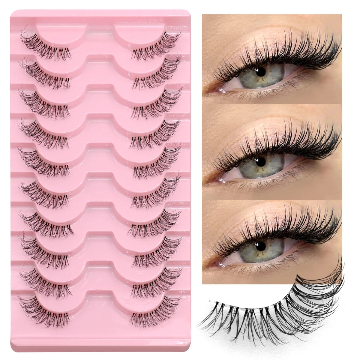 GROINNEYA Half Fake Eyelashes Half Lashes Soft Natural Cat Eye Lashes Natural Look nvisible Band Eyeashe Fluffy Eyelashes