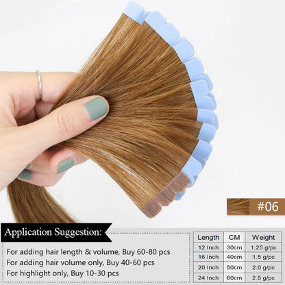 Mini Tape Hair Extensions Human Hair Natural Tape in Hair Extentions 3x0.8cm Invisible Tape 10pcs/pack For Side Hair