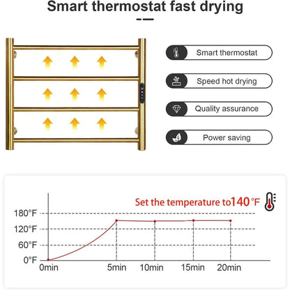 Heated Towel Rack Gold,4 Bars Towel Warmer Rack for Bathroom Wall Mounted,Timer & Temperature Control Electric Towel Drying Rack