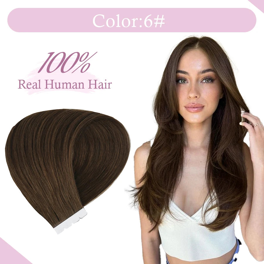 TSITSI Straight Human Hair Tape In Human Hair Extensions Natural Hair 100% Premium Non-Remy Seamless Skin Weft Hair For Girls