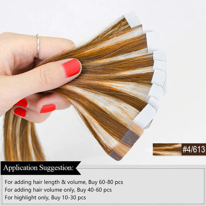 Tape In Human Hair Extensions Straight Human Hair 40pcs/Pack European Remy Straight Invisible Tape-Ins Adhesive Hair Extensions