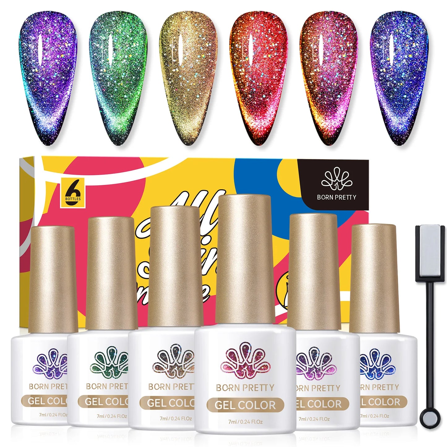 BORN PRETTY 6Pcs Water Light Cat Magnetic Gel Polish Set Winter Dark Red Blue Silver Semi Permanent Soak Off UV LED Gel Varnish