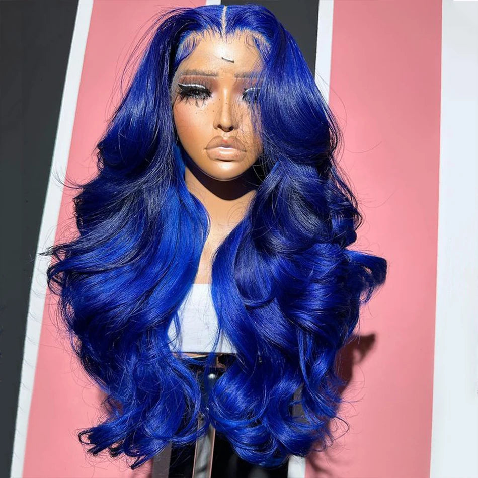 Royal Blue Colored Lace Front Wigs For Black Women 13x4 Body Wave Brazilian Transparent Lace Frontal Wigs Human Hair Pre Plucked