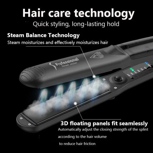 2024 Best Steam Hair Straightener 450℉ Fast Heating Ceramic 2in1 Hair Straightening Curler Professional Hair Flat Iron Steampod