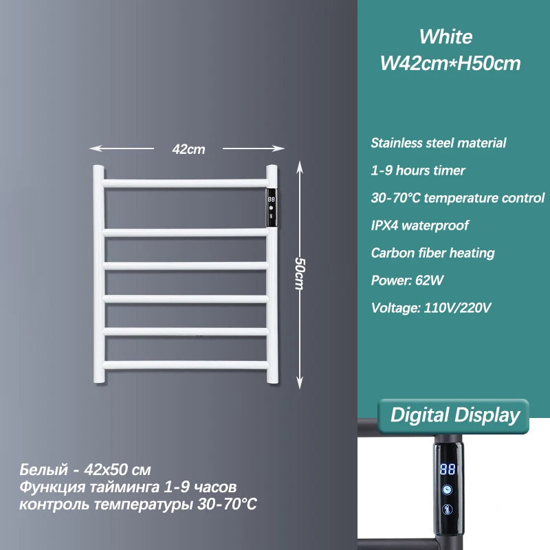 Stainless Steel Electric Heated Towel Rack With Touch Screen.Bathroom Wall Mounted Electric Towel Dryer.110V/220V Towel Radiator