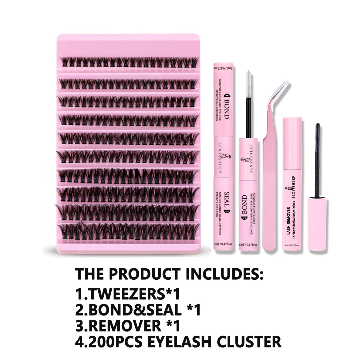 DIY Eyelash Extension Kit 200pcs Individual Lashes Cluster D Curl, 8-16mm Mix Lash Clusters with Lash Tweezers