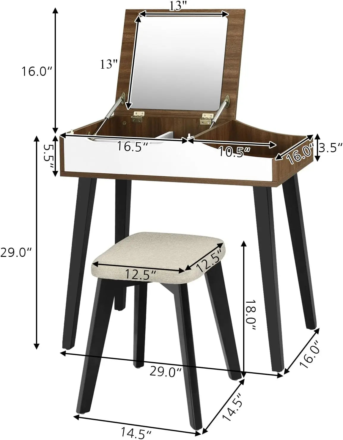 Vanity Desk with Flip Top Mirror, Storage Compartments, Removable Dividers, Bedroom Makeup Dressing Table, Wooden Vanity Set