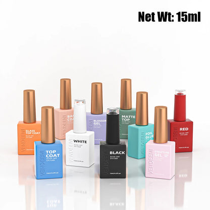 Vendeeni 11 Kinds Nail Function Base Top Coat Gel Nail Polish Semi Permanent Black White Red Color Gel Nail Soak Off Gel Varnish