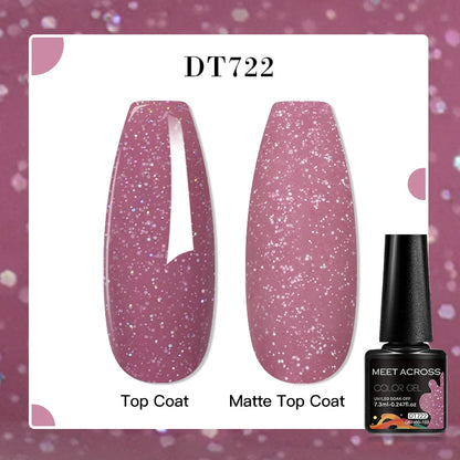 MEET ACROSS 7ml Red Metallic Color Gel Nail Polish Red Gold Silver Semi permanent Soak Off UV Gel Varnish Nail Art For Manicure