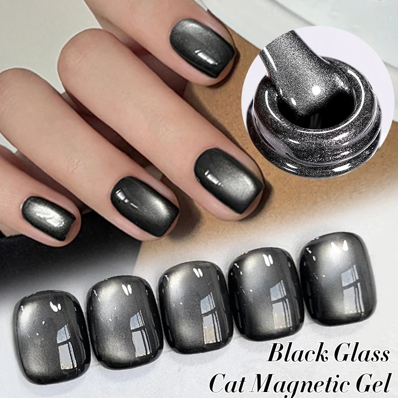 BORN PRETTY 10ml Black Glass Cat Magnetic Gel Nail Polish Punk Style Nail Art Manicure Varnis Semi Permanent Gel for Winter Nail