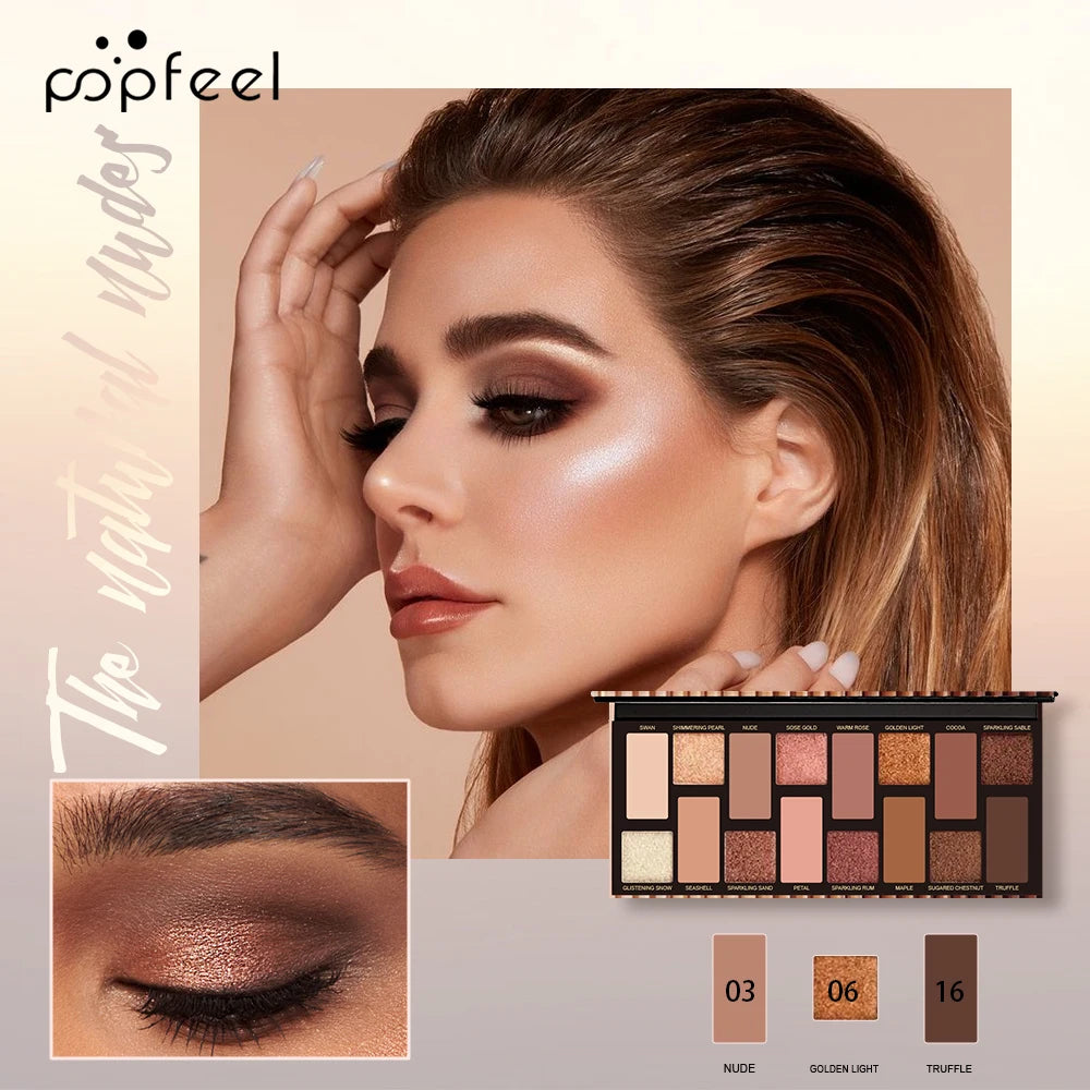 POPFEEL 16 Color Eyeshadow Palette, Makeup Nude Colors Eyeshadow Palette Natural Nude Matte Shimmer Glitter Pigment Eye Shadow