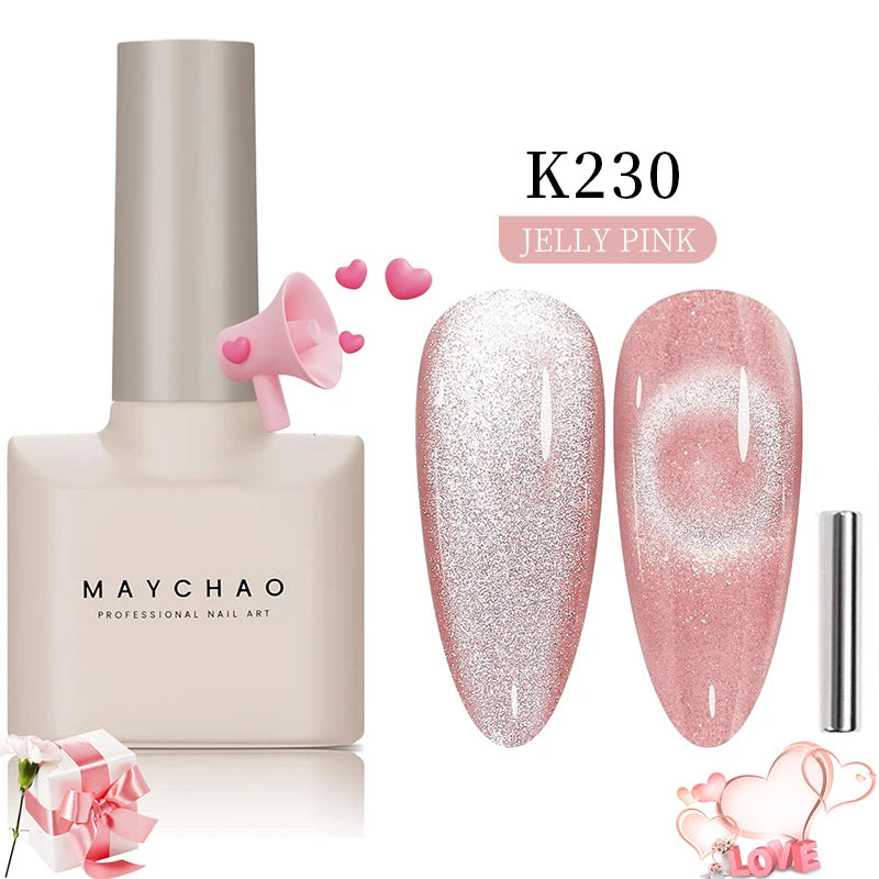 MAYCHAO 5ml Cat Eye Magnetic Gel Nail Polish Shiny Glitter Gel Lacquer Semi Permanent Soak Off UV LED Varnish Manicure Nail Art